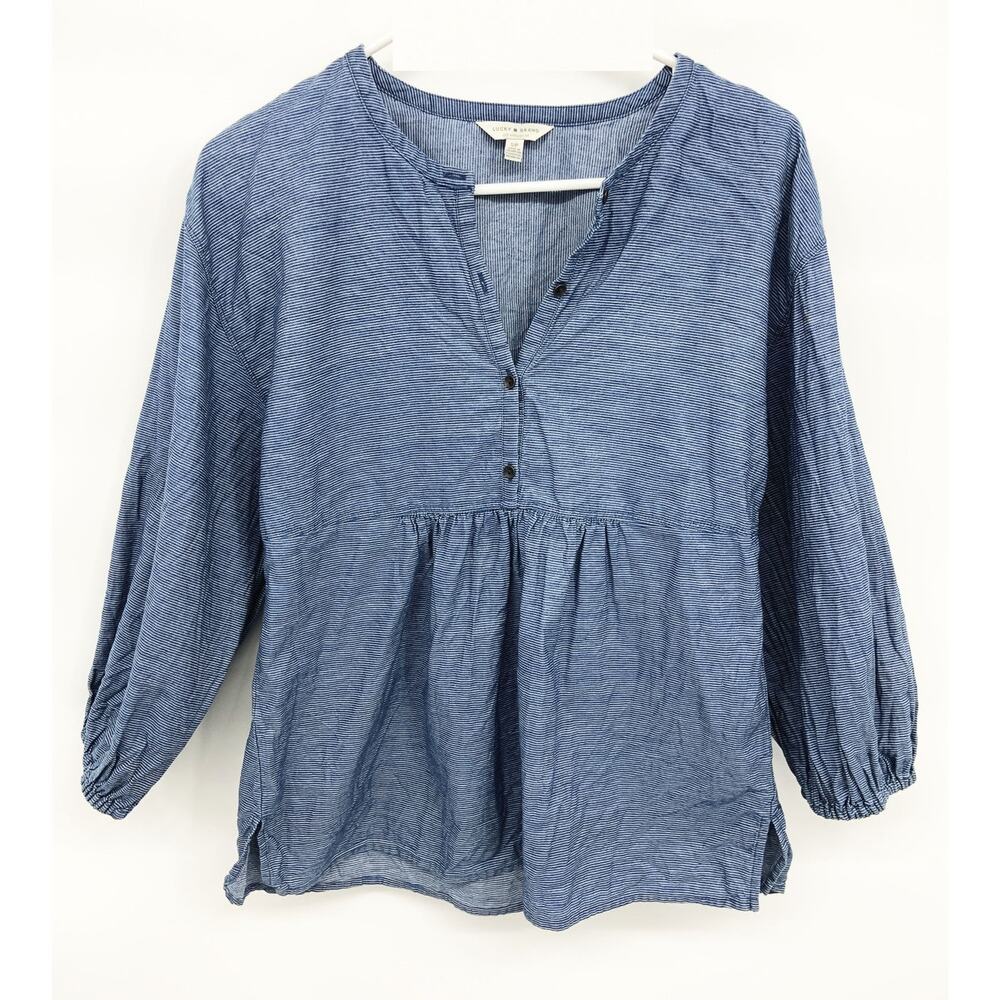 Womens Lucky Brand Blue Striped Peasant Vintage Top Size S/P